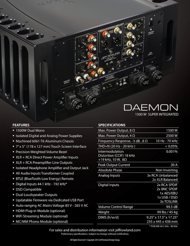 Jeff Rowland 推出 1500W 全能合併式放大器 Daemon