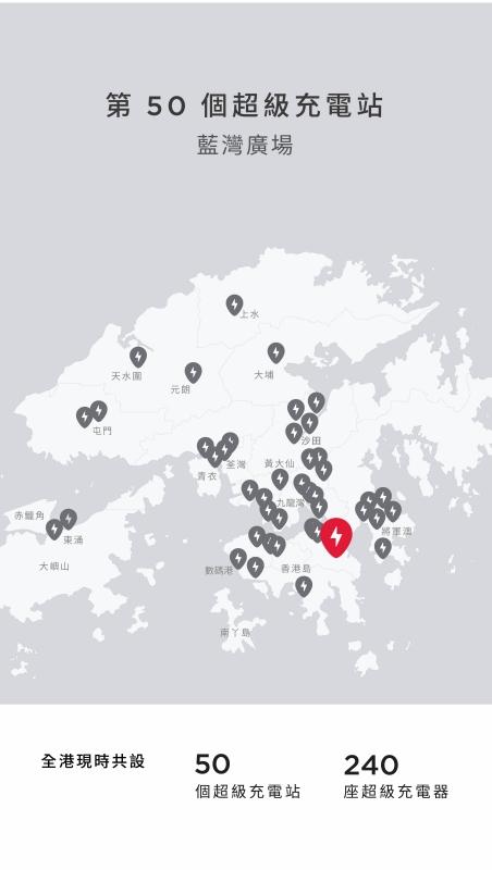 Tesla 港島東南灣廣場第 50 個 V3 超級充電站正式啟用 Tesla 港島東南灣廣場第 50 個 V3 超級充電站正式啟用